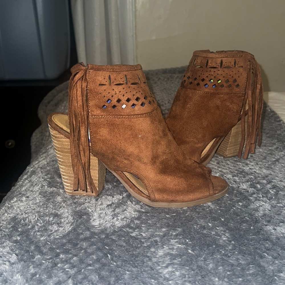 Not Rated Suede Brown open toes and open back Booties
